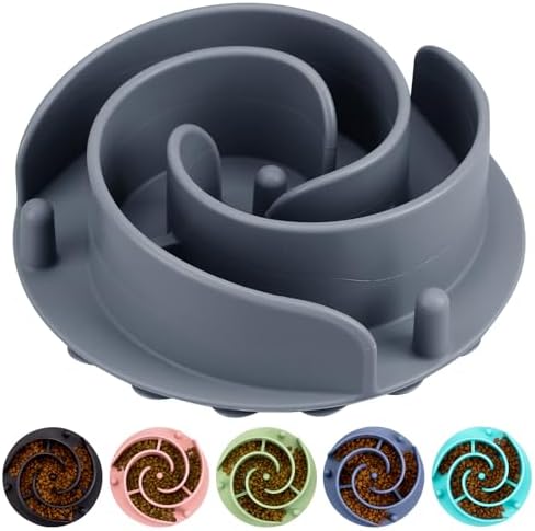 Slow Feeder Dog Bowls Insert, Bestalk Soft Silicone Slow Eating Feeder Insert with Suction Cups for Small, Medium and Large Dogs, Fit into Basic and Elevated Dog Bowls, Grey