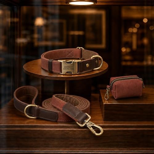 Personalized PU Leather Dog Collars,Quick Release Buckle,Brown,XL