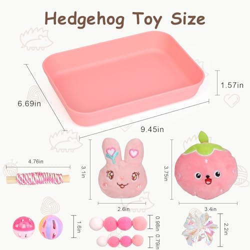 Hedgehog Accessories, Dig-Box Tray for Hedgehog Cage with Ball Toy, Small Animal Accessories Funny Dig-Box Tray Toys for Hedgehogs, Ball Bell Toy for Ferret Kitten Cat Hamster (Pink)