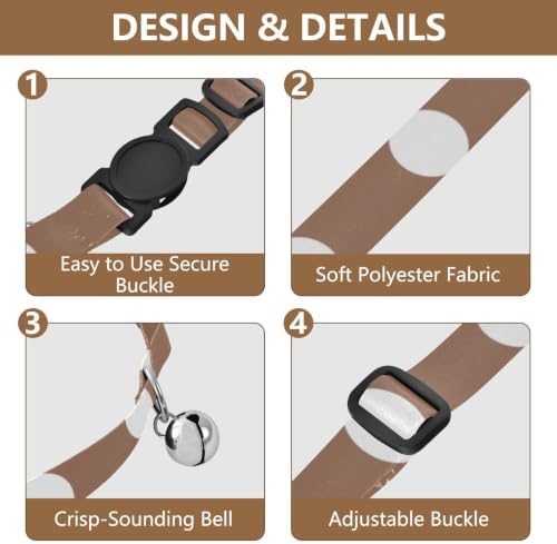 White Brown Retro Polka Dot Adjustable Buckle Kitten Collars 2 Pack Dog Collars for Small Dogs