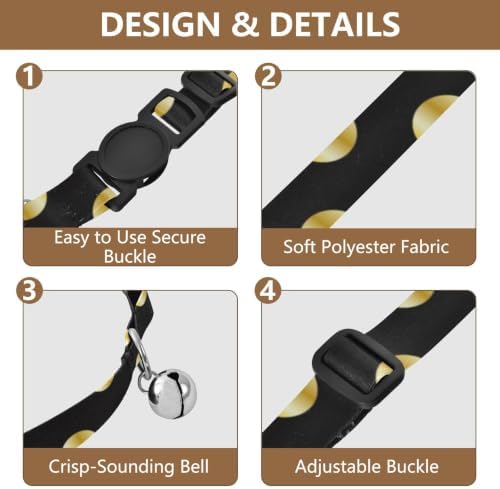 Gold Polka Dot Black Cat Collars with Bell 2 Pack Cat Collar Adjustable 10.6 to 17.1 Inches