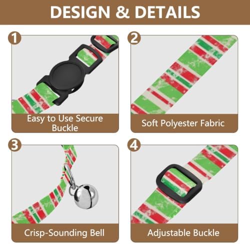 Vertical Stripes Green Collars for Puppies, 2 Pack Collar with Bell for Dog Puppy