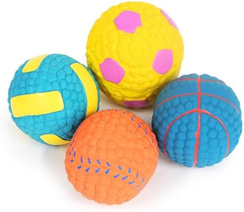 2.6" Squeaky Dog Balls, Interactive Latex Dog Squeaky Toys Soccer Ball Durable for Puppy Small Medium Dogs 4 Pack