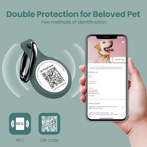 QR Code Pet ID Tag, Silent Silicone Dog ID Tag, Scan QR for Instant Location Alerts, Emergency Contacts, Modifiable Pet Online Profile and Privacy Control, 1Pack (Green)