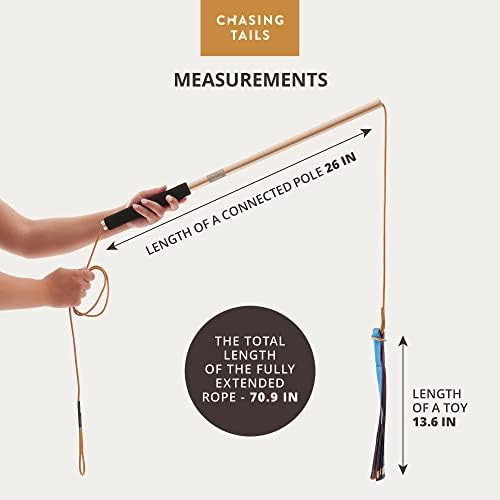 Chasing Tails Flirt Pole for Small Dogs - 26 Inch with 70 Inch Rope and Two Toys -Interactive Play Equipment for Small and Medium Breeds - Durable and Fun Exercise Tool for Active Pets