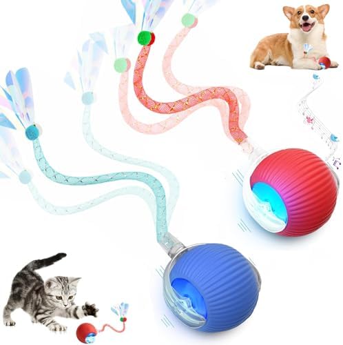 2 Packs Speed 2.0 Tail Interactive Cat Toys for Indoor Cats, Moving Cat Toy | Chirping & Motion Activate Cat Toy, Smart Kitten Toys Rolling Ball Moving Ball, Electric Dog Cat Ball for Enrichment Exercise