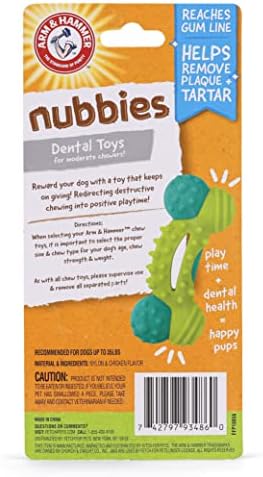 Arm & Hammer for Pets Nubbies Duality Bone Dental Dog Toy| Best Chew Toy for Moderate Chewers | Helps Reduce Plaque & Tartar | Green Apple Flavor Baking Soda (Pack of 2)