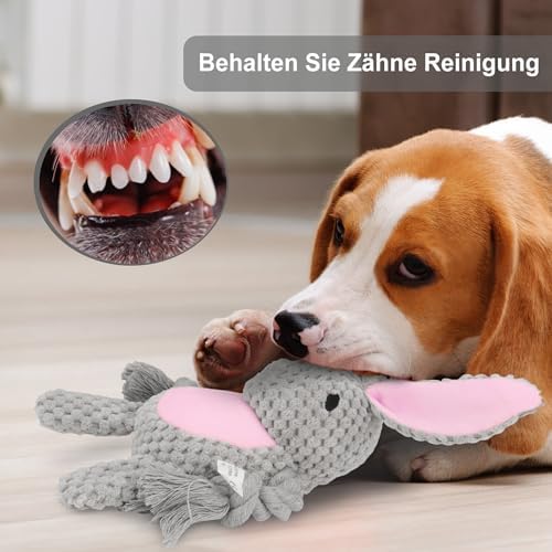 Dog Toys, Dog Squeaker Toys with Crinkle Paper (Gray Rabbit)