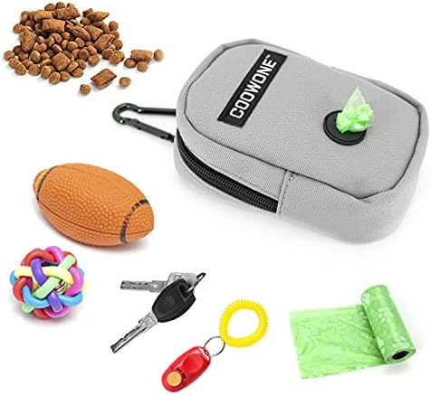 Small Treat Pouch Dog Treat Dispenser with Waste Bag Dispenser for Leash Walking, Portable, Poop Bag Holder, Hand Free, Gray