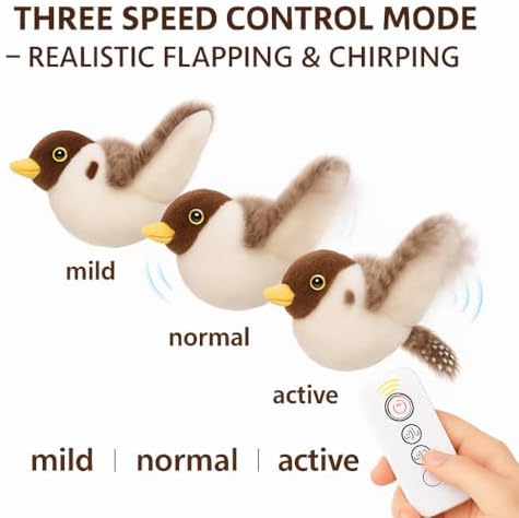 Flying Bird Cat Toy – Remote Control, Flapping Wings & Chirping Sound (Not Flying), USB Rechargeable Motion Toy for Indoor Cats