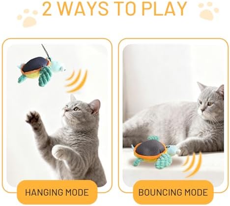 Puffluv Flapping Cat Toy,Can NOT Fly Rechargeable Interactive Turtle with Remote, Auto Beating Wings & Chirping 3 Modes, with Tpye-c and Catnip for Indoor Kitten Fun & Exercise