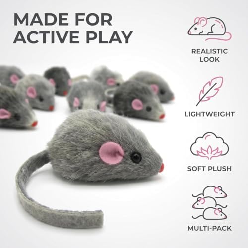 5Pcs Gray Fur Rattle Mouse Cat, Interactive Pet Play Mice, Animal for Cats, Pet Supplies
