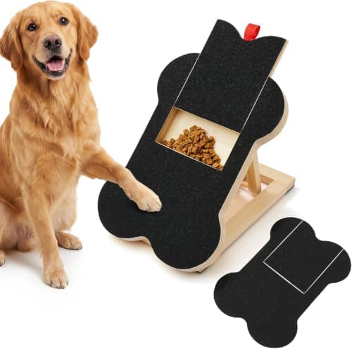 Dog Nail Scratch Board with Treat Dispenser, Wooden Nail File Board for Large Medium Small Dogs, Anti-Slip Sandpaper Pad, Pet Nail Grinder Alternative, Claw Trimmer Tool with Replacement Paper