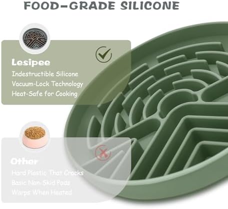 Lesipee Slow Feeder Dog Bowl for Large & Small Pets, Anti Choking Puzzle Dog Food Bowl with Non-Slip Base, Interactive Pet Slow Eating, Silicone Cat Feeder for Puppies & Cats(Grey Green)