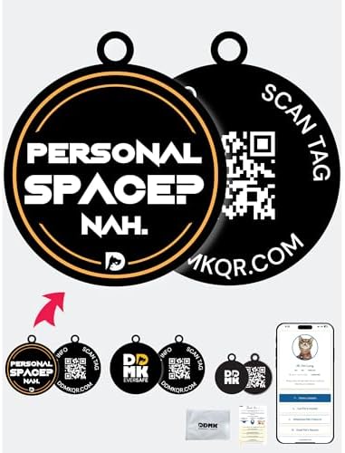 DDMK Smart Pet Tag Set | Includes 3 Tags | QR Code for Instant Alerts | Custom Pet Profiles | Durable & Waterproof | No Subscriptions or Fees |25-Personal Space ? Nah