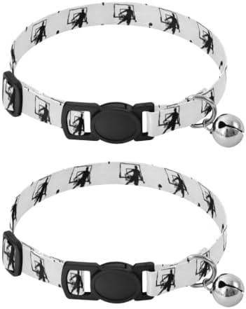 2 Pack Kitten Collars Black Basketball Players Jumping Dog Collar with Bell, Adjustable 10.6 to 17.1 Inches