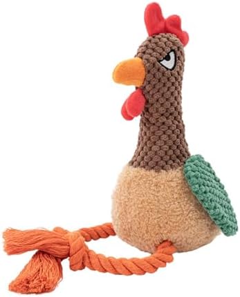 Chicken Dog Toy with Sound, Rope Legs for Small Medium Dogs, Colorful Rooster Toy for Tug and Play (Brown)