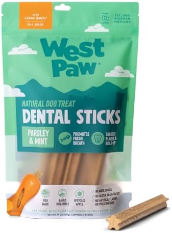 WEST PAW Dental Sticks Durable Dog Chew for Interactive Play, Clean Teeth and Fresh Breath - Safe Reliable and Long Lasting - 14 oz Bag for Large Dogs
