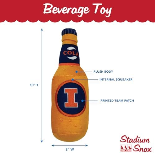 NCAA Illinois Fighting Illini Beer Bottle Plush Dog & CAT Squeak Toy - Cutest Stadium SODA Bottle Snack Plush Toy for Dogs & Cats with Inner Squeaker & Beautiful Football/Basketball Team Name/Logo