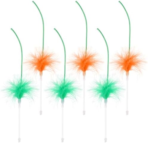 Abbylike 6 Pack Replacement Feather Wands Compatible with P43 Interactive Cat Toy, Automatic Teaser Wand Refills Attachments for Indoor Cats (Orange, Green)