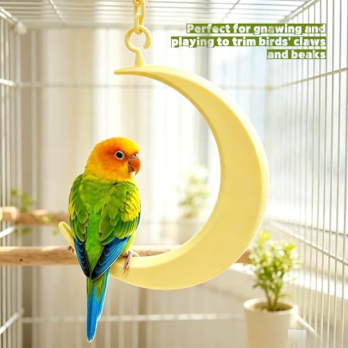 Hanging Moon Bird-Swing Perch, Parakeet Swing Toys with Chain, Grinding Claw Beak Cage Accessory for Small Parrots