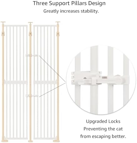 unipaws 75" High Extra Tall Cat Safety Gate for Doorway Hallway Stairs | Fit for 35"-38" Wide and 75"-98" Height Opening, Auto Closing and No Drilling, Cat Dog Proof, Indoor Use, White