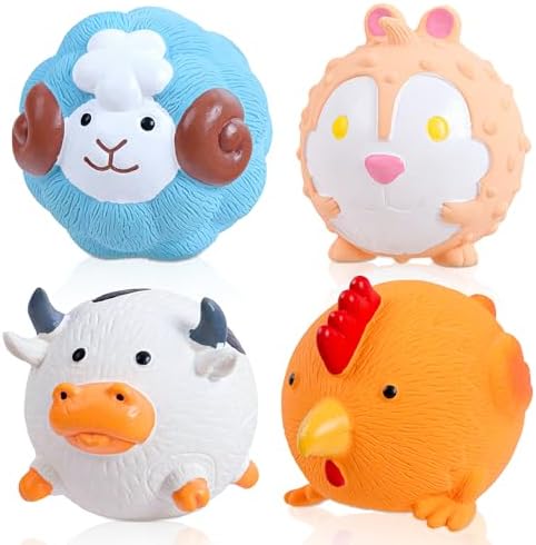Dog Toys Squeaky, Interactive Latex Rubber Cute Animal Pet Toy Pack Squeak Balls for Puppy Small Medium Breed Dogs