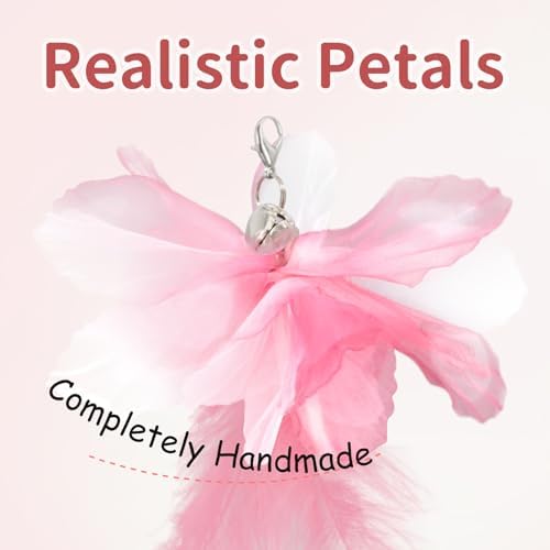 SONGWAY Cat Wand Toys for Indoor Cats - Cat Toy Set with Retractable Teaser Wand and 6 PCS Fairy Feather Toy Refills, Dragonfly Tassel Plush Cat Toys Interactive, Pink