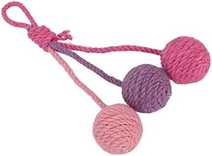 Hanging Cat Sisal Ball, Chewable Colorful Interactive Cat Sisal Rope Ball Toy for Pet Indoor (Pink Rose Purple)