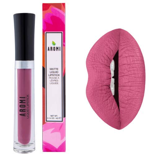 Aromi Dusty Rose Matte Liquid Lipstick | Long-lasting, Rosy Lip Color, Smudge Proof, Vegan & Cruelty-free Beauty, Day to Night, Handmade (Pink Rosette)