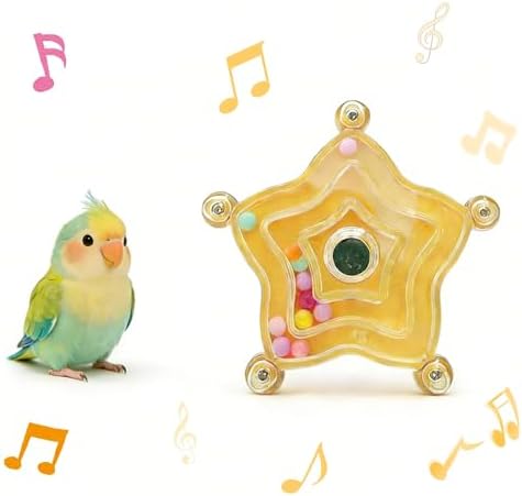 Spinning Bird-Toys Bird Cage Toys & Bird Perch Parrot-Parakeet Budgie Cockatiel Conure Macaw Chicken Parrot Enrichment Cage Accessories Small Animal Chewing Toy (Yellow Star)