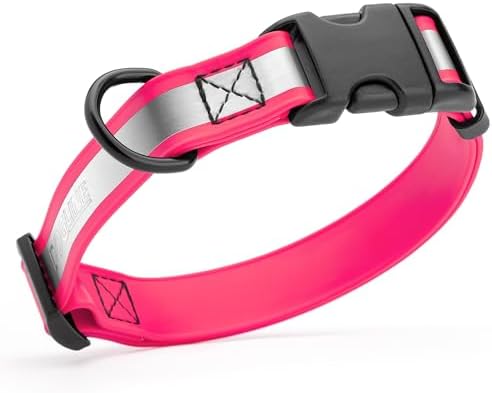 Dogline BioThane Reflective Dog Collar – Waterproof Heavy Duty Dog Collars – High Visibility Quick Release Dog Collar with Sturdy Buckle – Fun Modern Colors – Comfortable and Safe