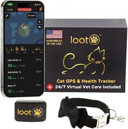 LootPaw+ GPS Cat Tracker Collar | Real Time Cat GPS Tracker with App & Vet Support | Lightweight Pet Tracker for Cats, Health & Activity Monitor | 60-Day Free Trial