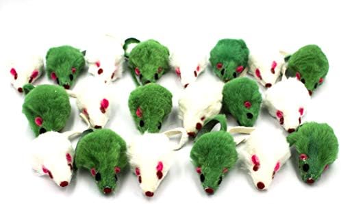 20 St Patrick's Day Irish Festive Holiday Cat Mice Toys with Catnip and Rattle Sound Made of Real Rabbit Fur Interactive Catch Play Mouse Toy for Cat, Pack of 20 Mice