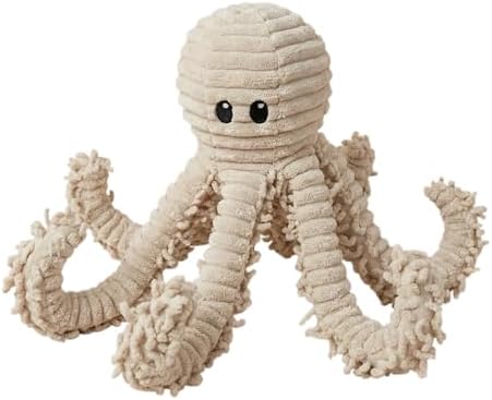 petlou Durable Natural Nubby Plush Dog Toys with Squeaker and Crinkle Paper in Multi-Size (Natural Octopus - L, 18 Inch)