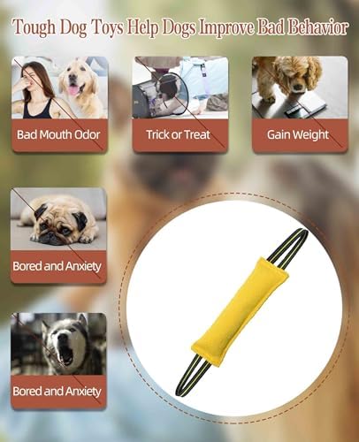 Clysoru Tug Toy for Dogs Tug of War Dog Toy with 2 Strong Red Band Handles Lasting Training Equipment Puppy to Large Dogs Interactive Toy Best for Tug of War Pull Indestructible Rope Toys (Yellow)