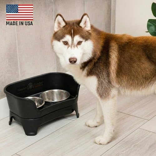 Neater Feeder Express Mess Proof Dog Bowls Elevated for Medium to Large Sized Breed, No Spill Raised Dog Food Bowl Stand, Stainless Steel Food and Water Bowl Set, Pet Dish Feeding Station, Black