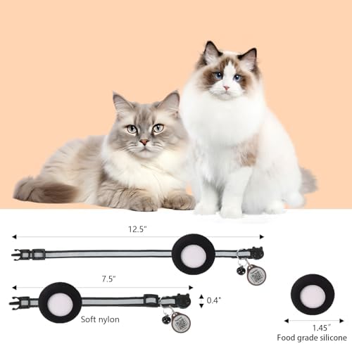 Airtag Cat Collar Breakaway With Apple Air Tag Holder, QR Code, Bell, ID Tag for Girl Boy Kitten - Reflective, Personalized Real-time Scan Alerts (Black)