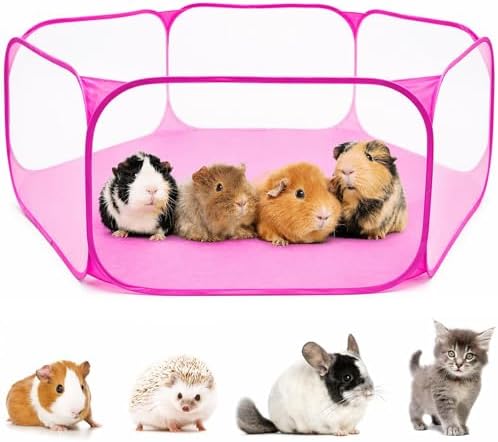 Rypet Guinea Pig Playpen Pop-Up, Outdoor Yard Fence for Small Pets,Pink