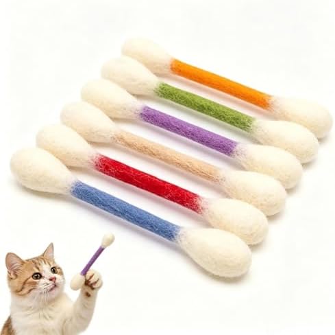 Cotton Swabs Cat Toys with Catnip,6 Pk Soft Interactive Giant Q Tip Cat Toy,Durable for Chew, Organic Catnip for Anxiety & as Digestive Aid,The ideal gift for cat lovers (Colorful 6-pack)
