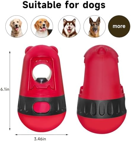 Dog Puzzle Toy Dog Bully Stick Holder Safety Device and Adjustable Treat Dispensing Ball Food Dispenser Tough Slow Feeder Puppy Enrichment Training Toy Pet Interactive Chase Toys for Dogs (Red)