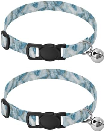 Blue White Marble Dog Collars for Small Dogs, 2 Pack Bell Collar for Small Dogs