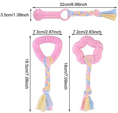 Dog Chew Toys, 7pcs Dog Puppies Teething Chewing Toy Set with Ball and Colorful Ropes, Interactive Pet Toys for Small and Medium Dogs (Pink)