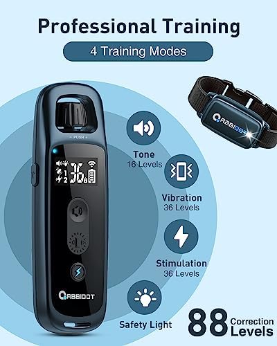 ABBIDOT Shock Collar for 2 Dogs -3300Ft 4 Training Modes Dog Training Collar with IPX7 Waterproof, Nihgt Light, Safety Lock, Rechargeable E-Collar for Small Medium Dogs (15-120 lbs)，Navy Blue Black