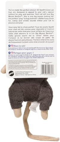 SPOT Big Mouse Bertha Cat Toy with Catnip – Lifelike Plush Mouse, Crinkle Sound, Large 7in Size, for Cuddling, Chasing, Playing – Assorted Colors