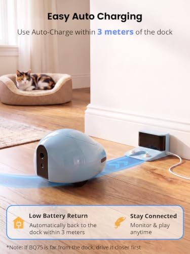 Interactive Pet Camera Robot with Treat Dispenser & Laser, Moving Cat & Dog Camera, Remote Control Pet Monitor with Two-Way Audio, Night Vision, App Control & Auto Recharge