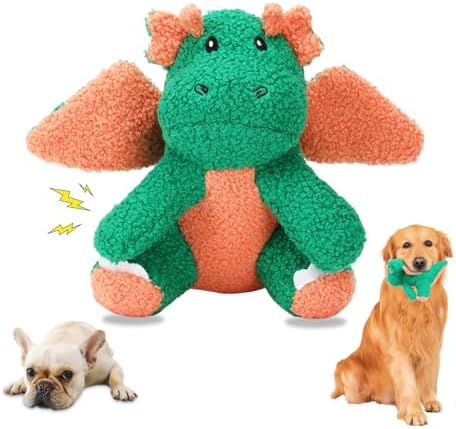 3-Layered Stuffed Dog Toys for Medium Large Dogs, Large Plush Squeaky Dog Toys to Keep Them Busy for Small Medium Large Breed, Cute Animals Puppy Teething Chew Toys - Dinosaur L