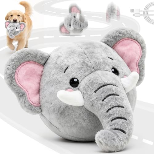 UPGRADED Interactive Dog Toys, Self Moving Dog Toy with Squeaky Bouncing Ball & Jumping Music Recording Mode, Rechargeable Vibrating Dogs Toy for Small Medium Large Dogs to Keep Them Busy (Elephant)