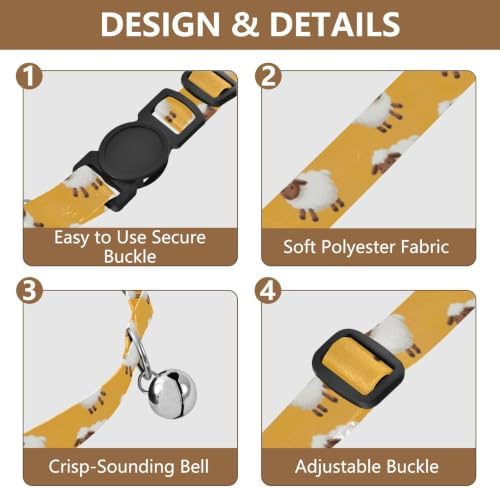 2 Pack Kitten Collar Cute Sheeps Yellow Collar with Bell for Dog Puppy, Adjustable 10.6 to 17.1 Inches