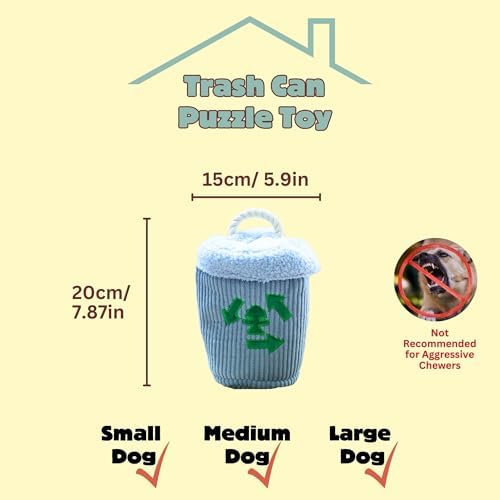 Dog Squeaky Toys, Plush Puzzle Dog Toy for Small Medium Large Dogs, Chew Fetch Brain Stimulating Toy, 3 Durable Small Toys with a Big Trash Can